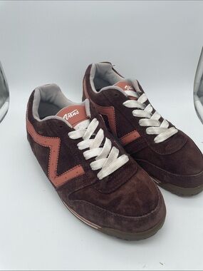 Retro Vans Brown Suede Sneakers with Pink/ Salmon Accents W 9.5